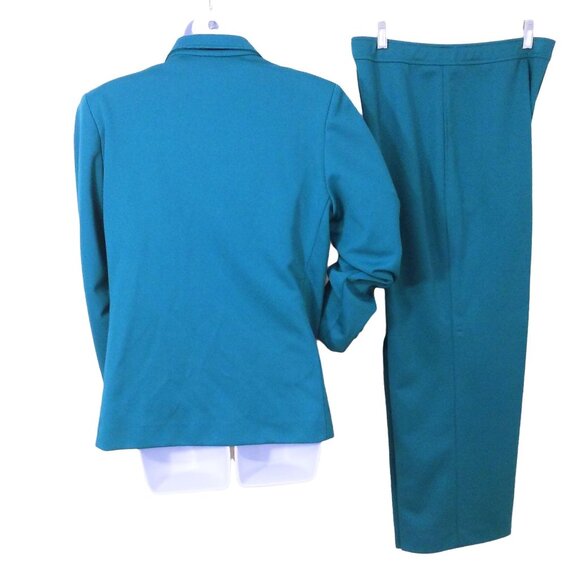 Vintage 2pc Set Graff Polyester Leisure Suit Blazer Comfort Pant -L Pockets Teal - Picture 7 of 10